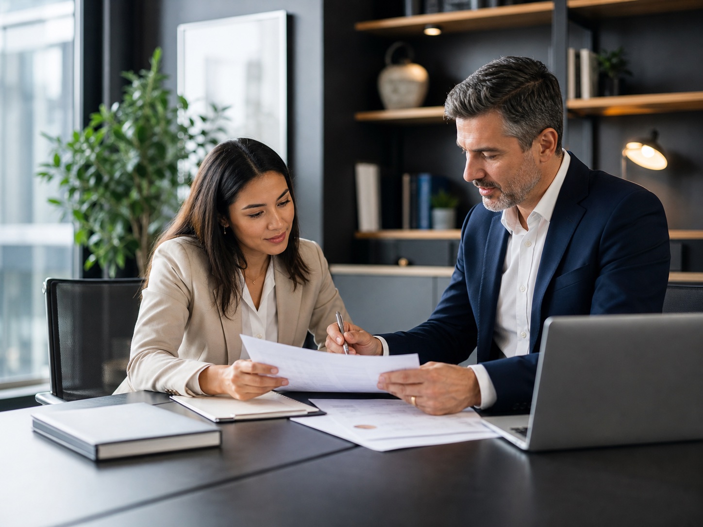 Financial specialist reviewing funding paperwork with a business owner